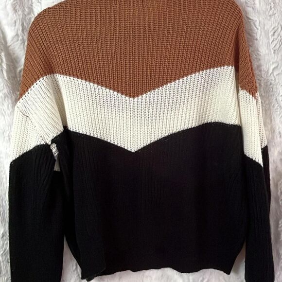 Emery Rose Size XL tan brown & black & white colorblock knit sweater - Picture 3 of 5
